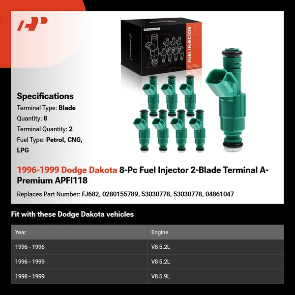 1996-1999 Dodge Dakota 8-Pc Fuel Injector 2-Blade Terminal A-Premium APFI118