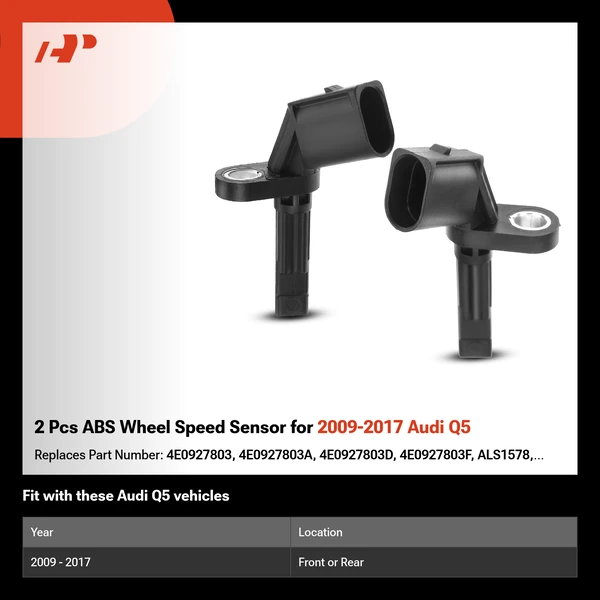 2 Pcs ABS Wheel Speed Sensor for 2009-2017 Audi Q5