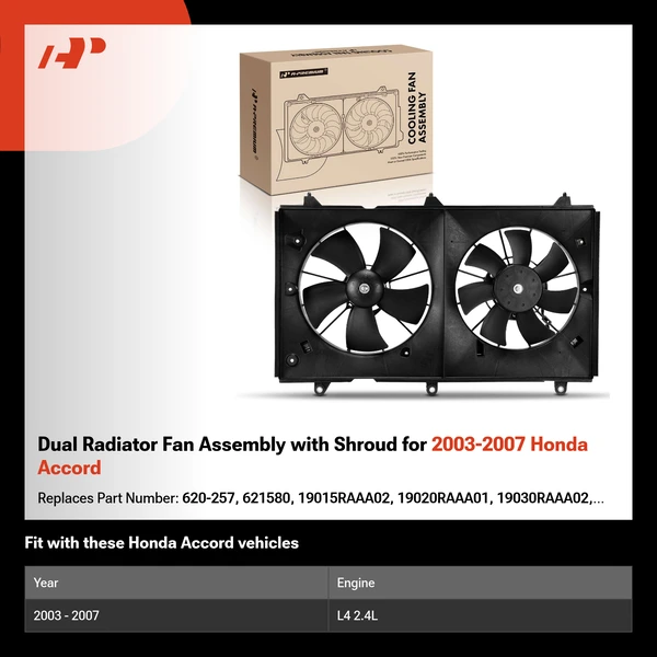 Dual Radiator Fan Assembly with Shroud for 2003-2007 Honda Accord