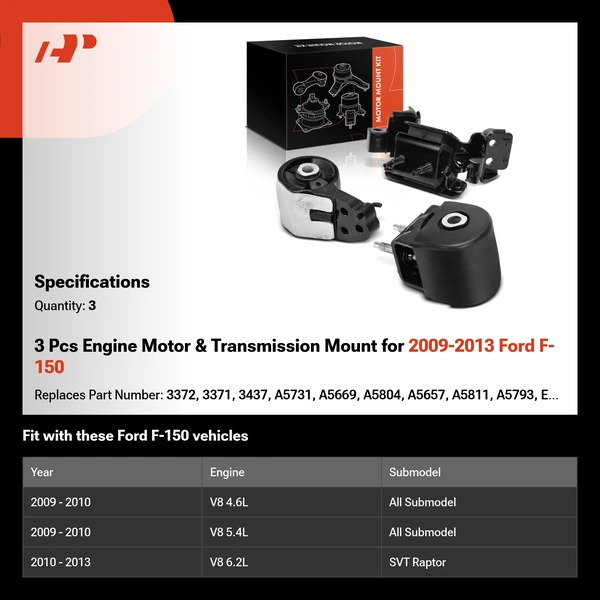 3 Pcs Engine Motor & Transmission Mount for 2009-2013 Ford F-150