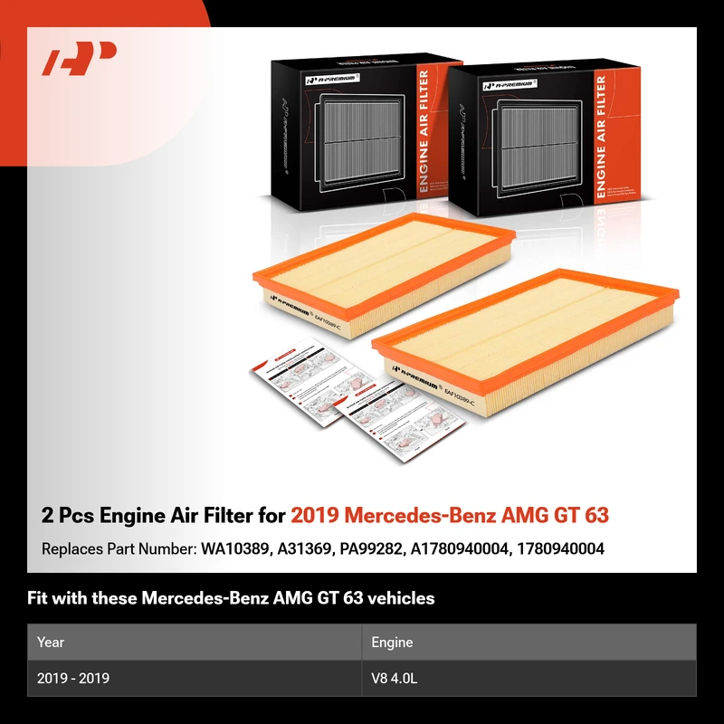 2 Pcs Engine Air Filter for 2019 Mercedes-Benz AMG GT 63