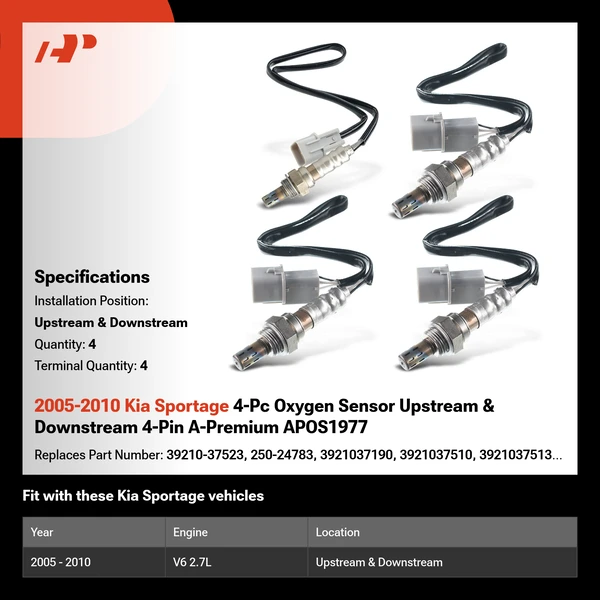 2005-2010 Kia Sportage 4-Pc Oxygen Sensor Upstream & Downstream 4-Pin A-Premium APOS1977