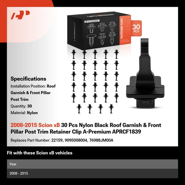 2008-2015 Scion xB 30 Pcs Nylon Black Roof Garnish & Front Pillar Post Trim Retainer Clip A-Premium APRCF1839