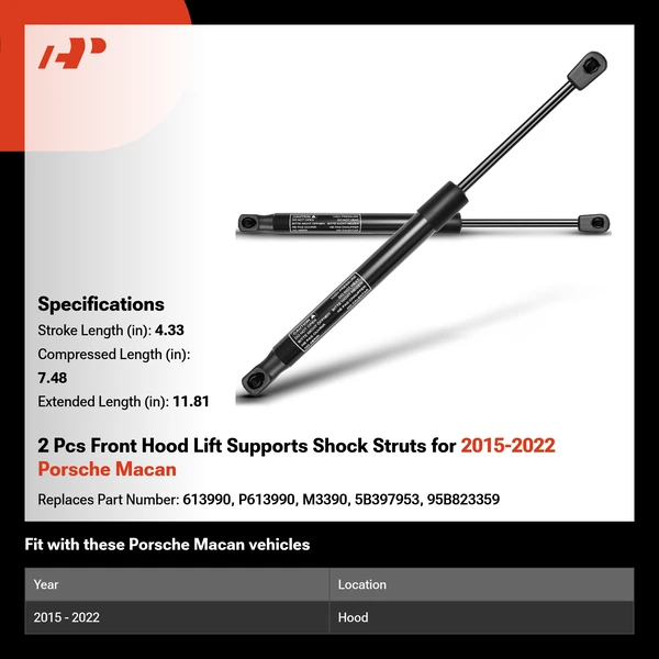 2 Pcs Front Hood Lift Supports Shock Struts for 2015-2022 Porsche Macan