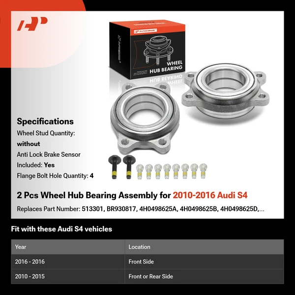 2 Pcs Wheel Hub Bearing Assembly for 2010-2016 Audi S4