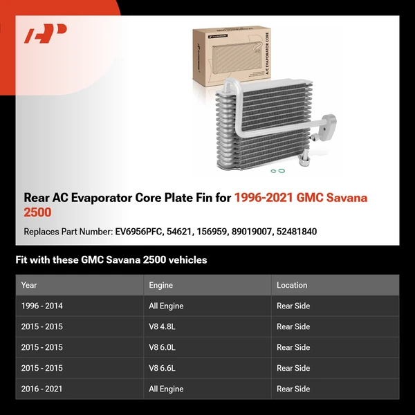 Rear AC Evaporator Core Plate Fin for 1996-2021 GMC Savana 2500