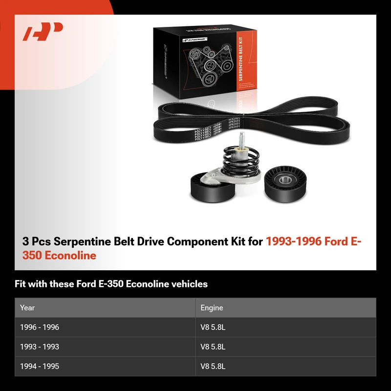 3 Pcs Serpentine Belt Drive Component Kit for 1993-1996 Ford E-350 Econoline