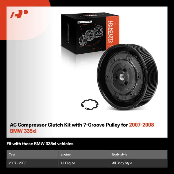 AC Compressor Clutch Kit with 7-Groove Pulley for 2007-2008 BMW 335xi