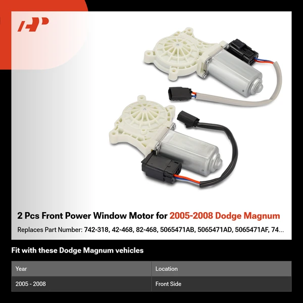 2 Pcs Front Power Window Motor for 2005-2008 Dodge Magnum
