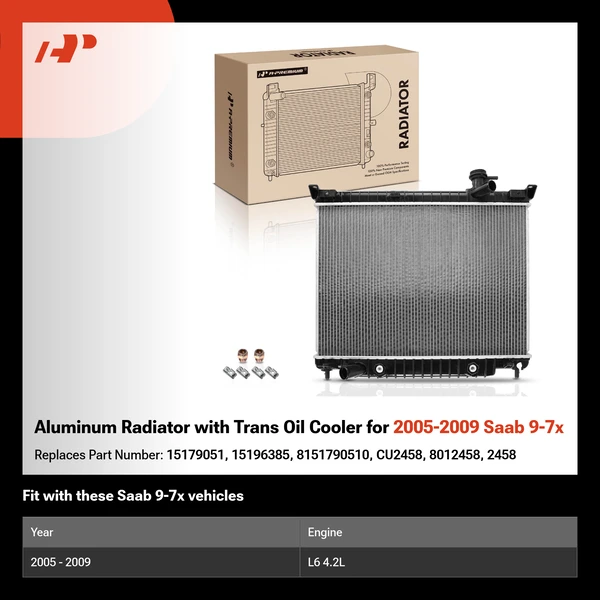 Aluminum Radiator with Trans Oil Cooler for 2005-2009 Saab 9-7x