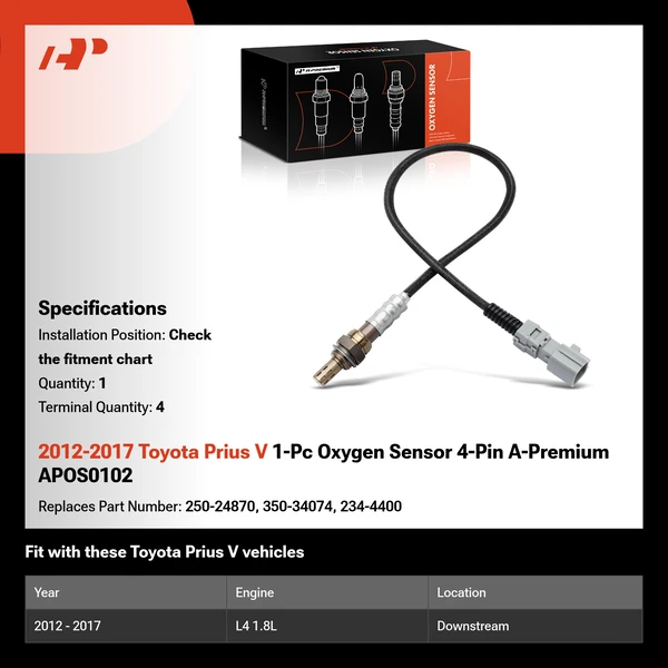 2012-2017 Toyota Prius V 1-Pc Oxygen Sensor 4-Pin A-Premium APOS0102