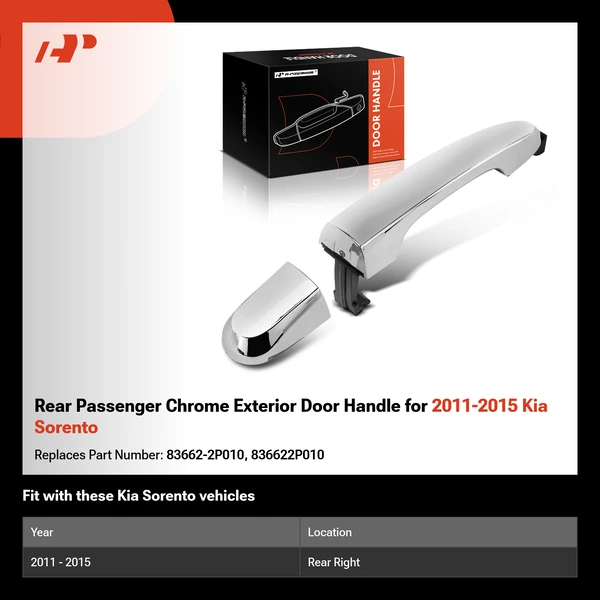 Rear Passenger Chrome Exterior Door Handle for 2011-2015 Kia Sorento