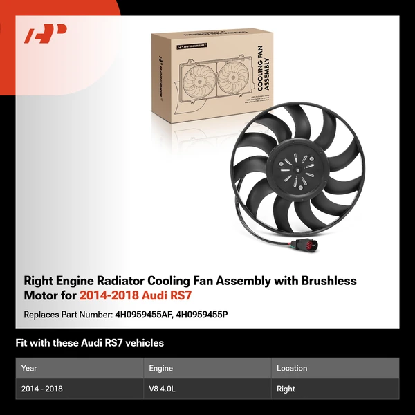 Right Engine Radiator Cooling Fan Assembly with Brushless Motor for 2014-2018 Audi RS7