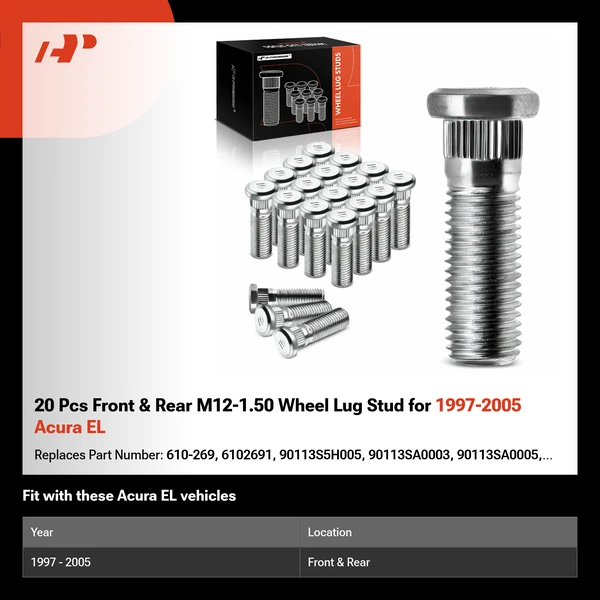 20 Pcs Front & Rear M12-1.50 Wheel Lug Stud for 1997-2005 Acura EL