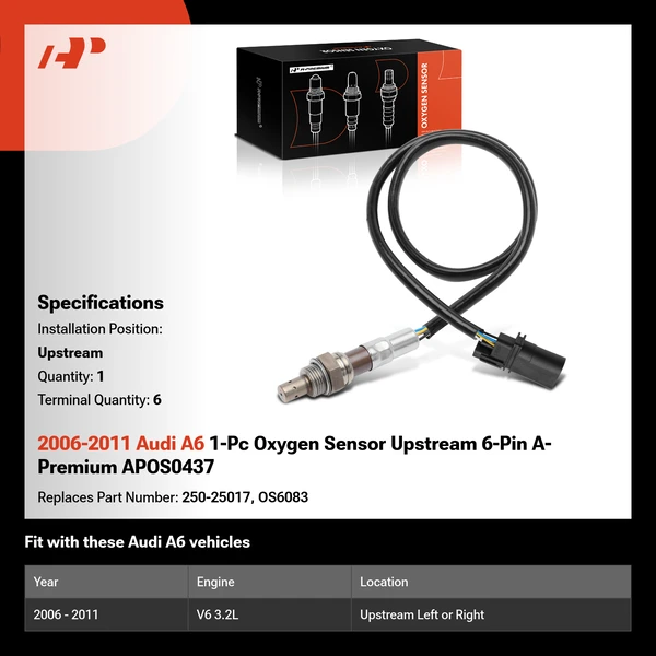 2006-2011 Audi A6 1-Pc Oxygen Sensor Upstream 6-Pin A-Premium APOS0437