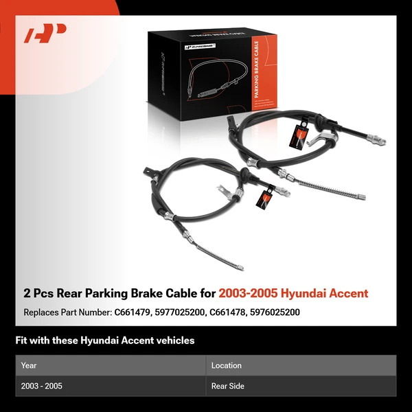 2 Pcs Rear Parking Brake Cable for 2003-2005 Hyundai Accent