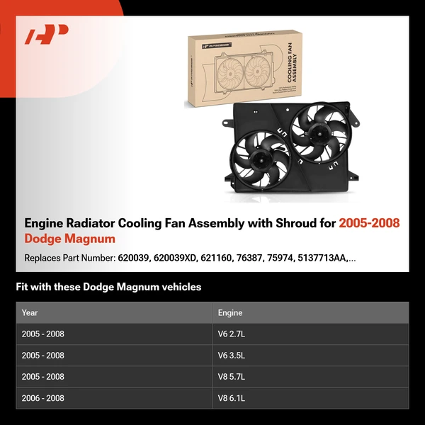 Engine Radiator Cooling Fan Assembly with Shroud for 2005-2008 Dodge Magnum