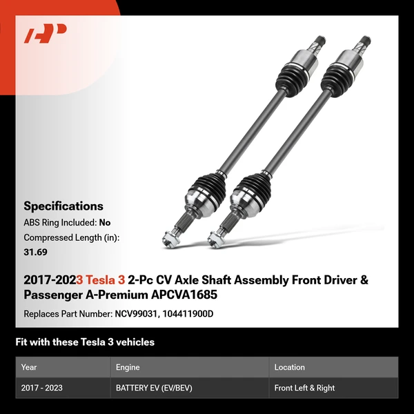 2017-2023 Tesla 3 2-Pc CV Axle Shaft Assembly Front Driver & Passenger A-Premium APCVA1685