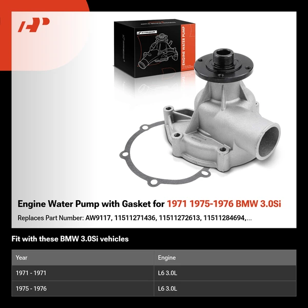 Engine Water Pump with Gasket for 1971 1975-1976 BMW 3.0Si
