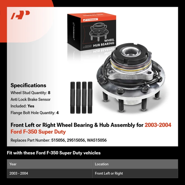 Front Left or Right Wheel Bearing & Hub Assembly for 2003-2004 Ford F-350 Super Duty