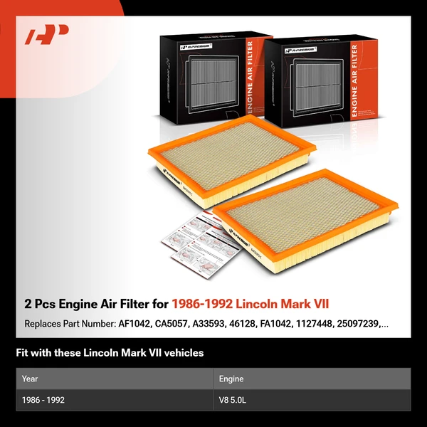 2 Pcs Engine Air Filter for 1986-1992 Lincoln Mark VII