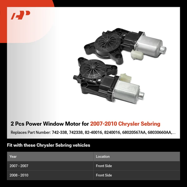 2 Pcs Power Window Motor for 2007-2010 Chrysler Sebring