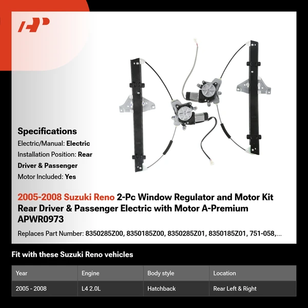 2005-2008 Suzuki Reno 2-Pc Window Regulator and Motor Kit Rear Driver & Passenger Electric with Motor A-Premium APWR0973