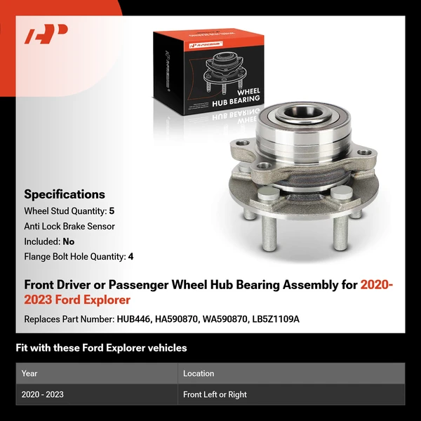 Front Driver or Passenger Wheel Hub Bearing Assembly for 2020-2023 Ford Explorer