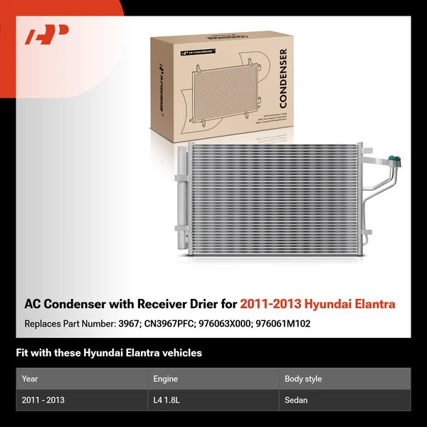 AC Condenser with Receiver Drier for 2011-2013 Hyundai Elantra