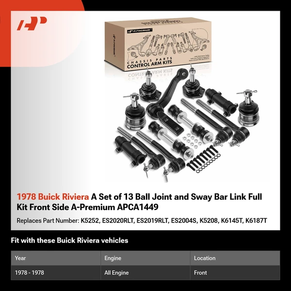 1978 Buick Riviera A Set of 13 Ball Joint and Sway Bar Link Full Kit Front Side A-Premium APCA1449