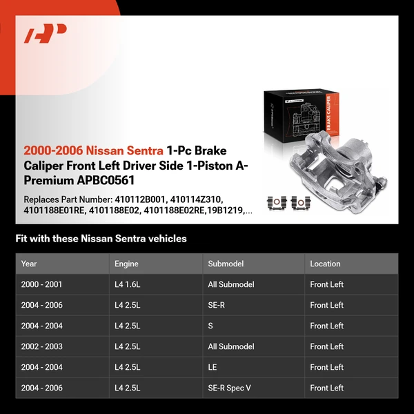 2000-2006 Nissan Sentra 1-Pc Brake Caliper Front Left Driver Side 1-Piston A-Premium APBC0561