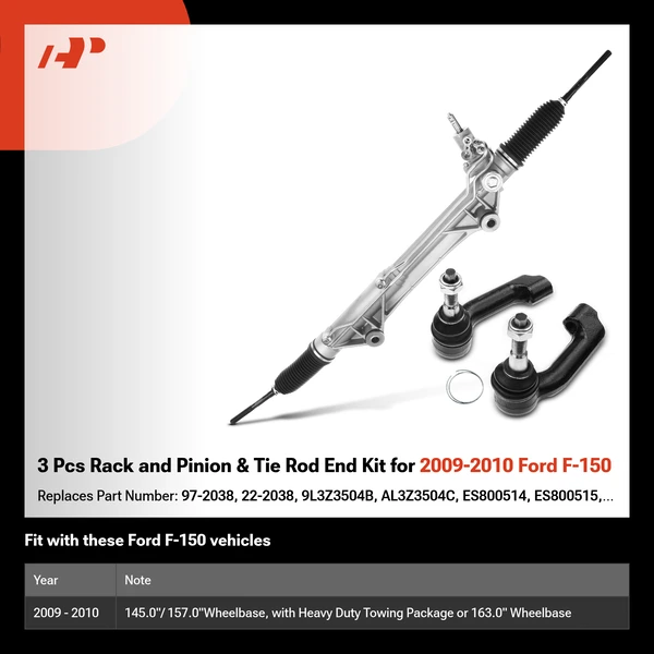 3 Pcs Rack and Pinion & Tie Rod End Kit for 2009-2010 Ford F-150