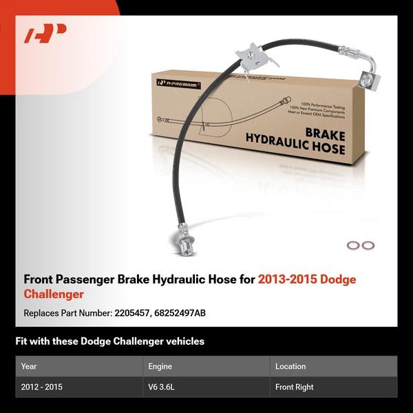 Front Passenger Brake Hydraulic Hose for 2013-2015 Dodge Challenger
