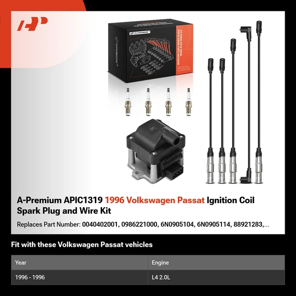 A-Premium APIC1319 1996 Volkswagen Passat Ignition Coil Spark Plug and Wire Kit