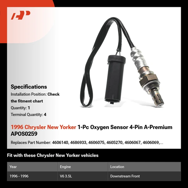 1996 Chrysler New Yorker 1-Pc Oxygen Sensor 4-Pin A-Premium APOS0259