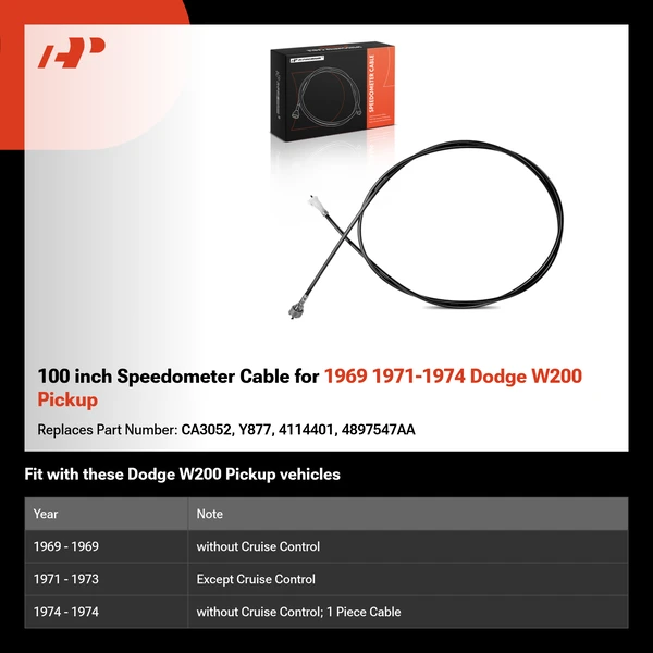 100 inch Speedometer Cable for 1969 1971-1974 Dodge W200 Pickup