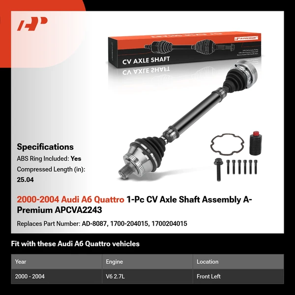 2000-2004 Audi A6 Quattro 1-Pc CV Axle Shaft Assembly A-Premium APCVA2243