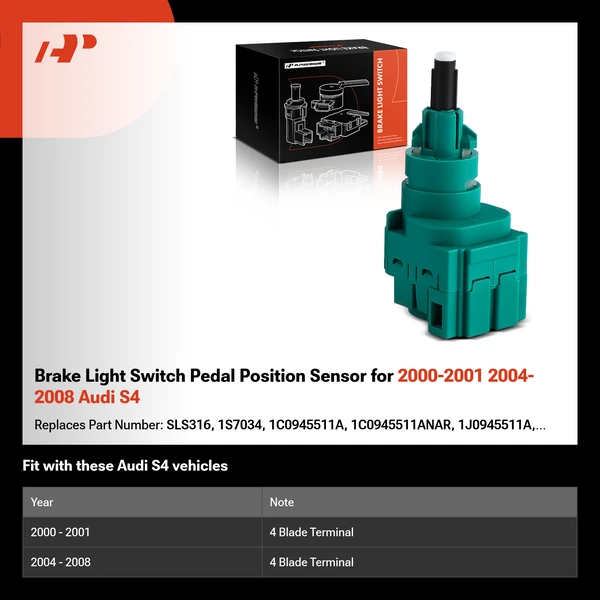 Brake Light Switch Pedal Position Sensor for 2000-2001 2004-2008 Audi S4