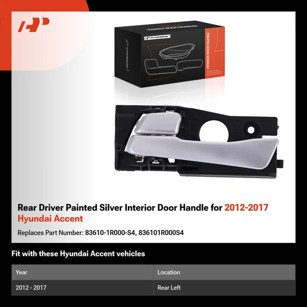 Rear Driver Painted Silver Interior Door Handle for 2012-2017 Hyundai Accent