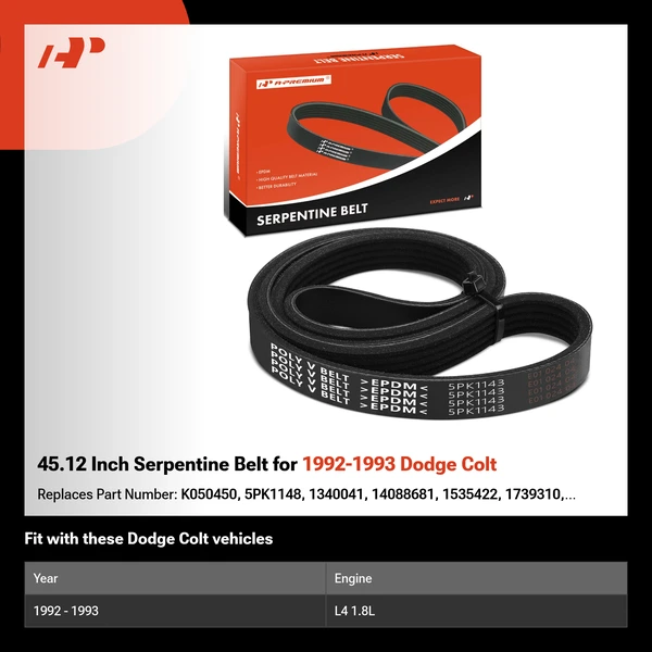45.12 Inch Serpentine Belt for 1992-1993 Dodge Colt