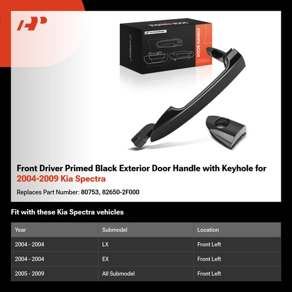 Front Driver Primed Black Exterior Door Handle with Keyhole for 2004-2009 Kia Spectra