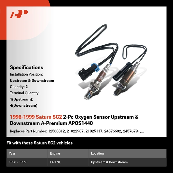 1996-1999 Saturn SC2 2-Pc Oxygen Sensor Upstream & Downstream A-Premium APOS1440