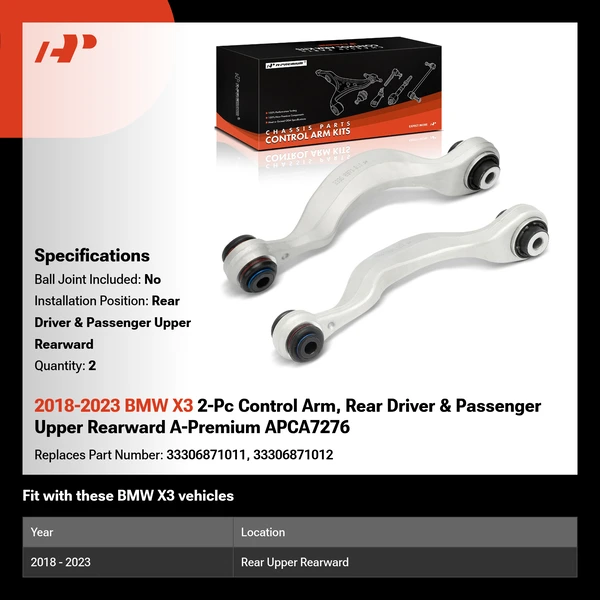 2018-2023 BMW X3 2-Pc Control Arm, Rear Driver & Passenger Upper Rearward A-Premium APCA7276