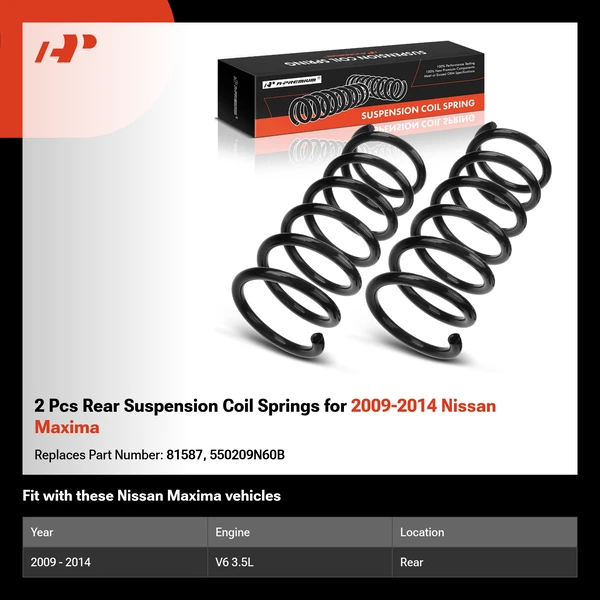 2 Pcs Rear Suspension Coil Springs for 2009-2014 Nissan Maxima