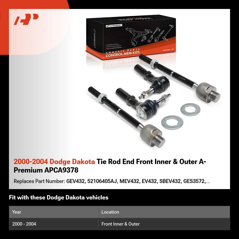 2000-2004 Dodge Dakota Tie Rod End Front Inner & Outer A-Premium APCA9378