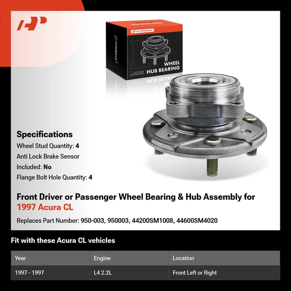 Front Driver or Passenger Wheel Bearing & Hub Assembly for 1997 Acura CL