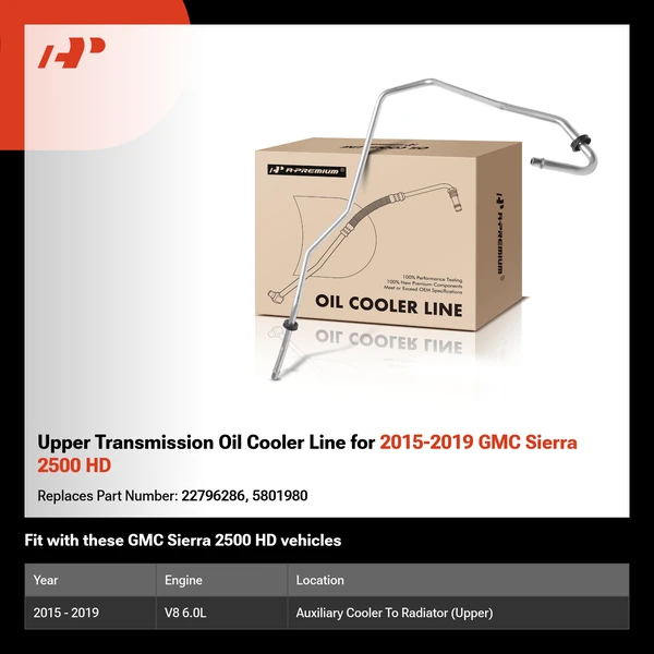 Upper Transmission Oil Cooler Line for 2015-2019 GMC Sierra 2500 HD