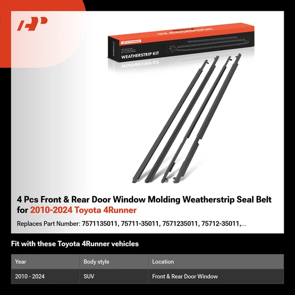 4 Pcs Front & Rear Door Window Molding Weatherstrip Seal Belt for 2010-2024 Toyota 4Runner