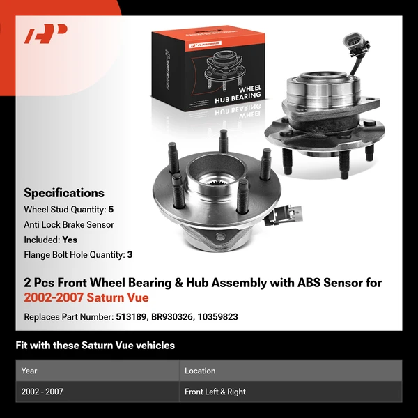 2 Pcs Front Wheel Bearing & Hub Assembly with ABS Sensor for 2002-2007 Saturn Vue