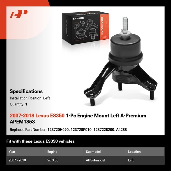 2007-2018 Lexus ES350 1-Pc Engine Mount Left A-Premium APEM1853
